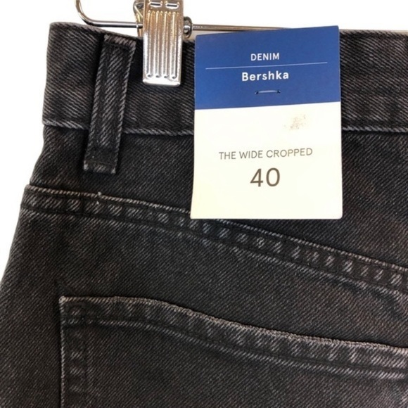 Bershka The Wide Crop Denim Jeans Black New - Picture 10 of 11